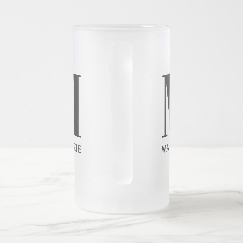 Monogram Name Simple Personalized Frosted Glass Beer Mug