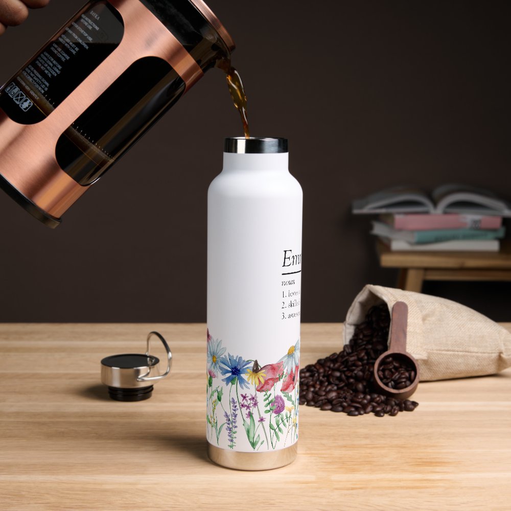 Name Definition with Modern Wildflower Border Water Bottle
