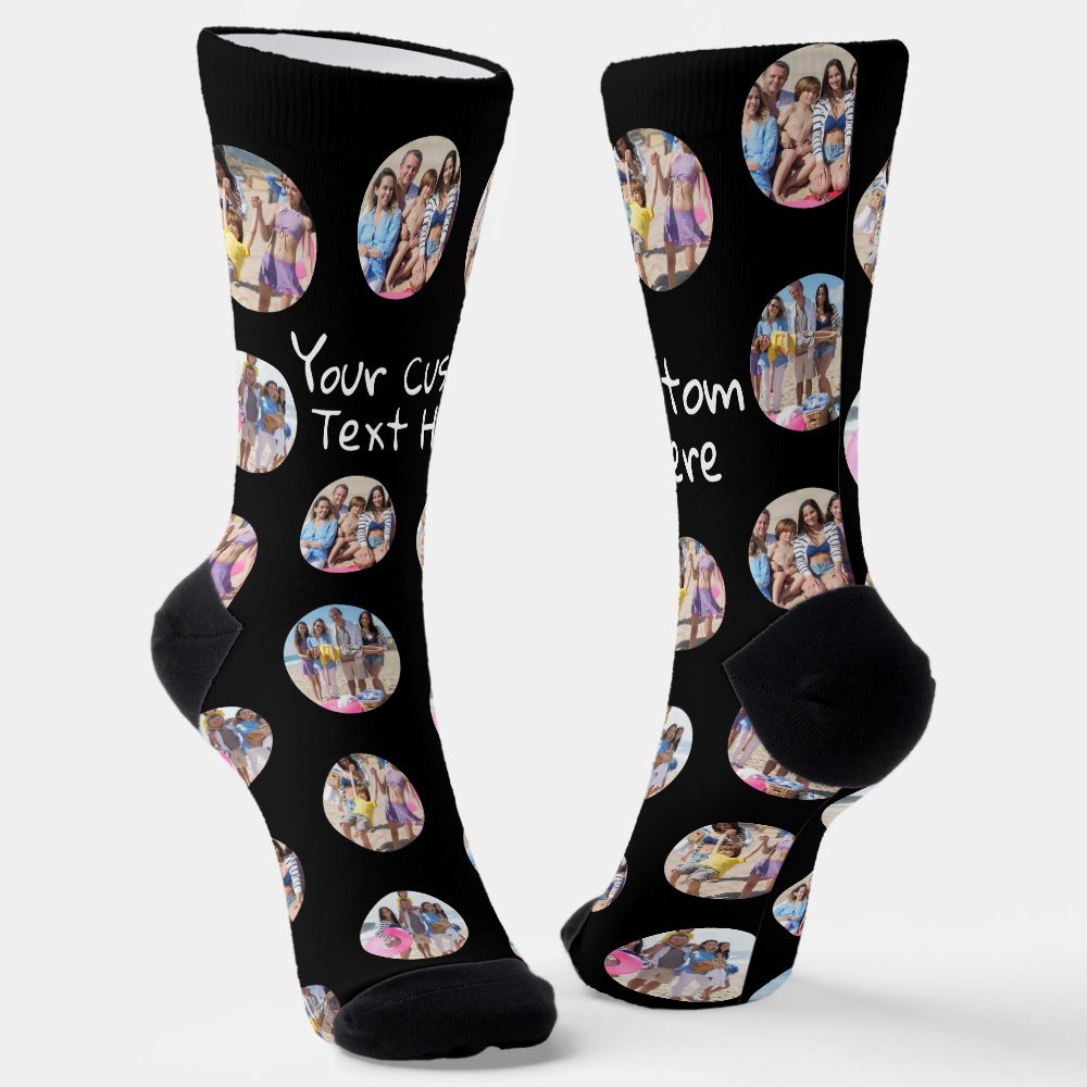 4 Photo Collage and Text Custom Personalized Socks