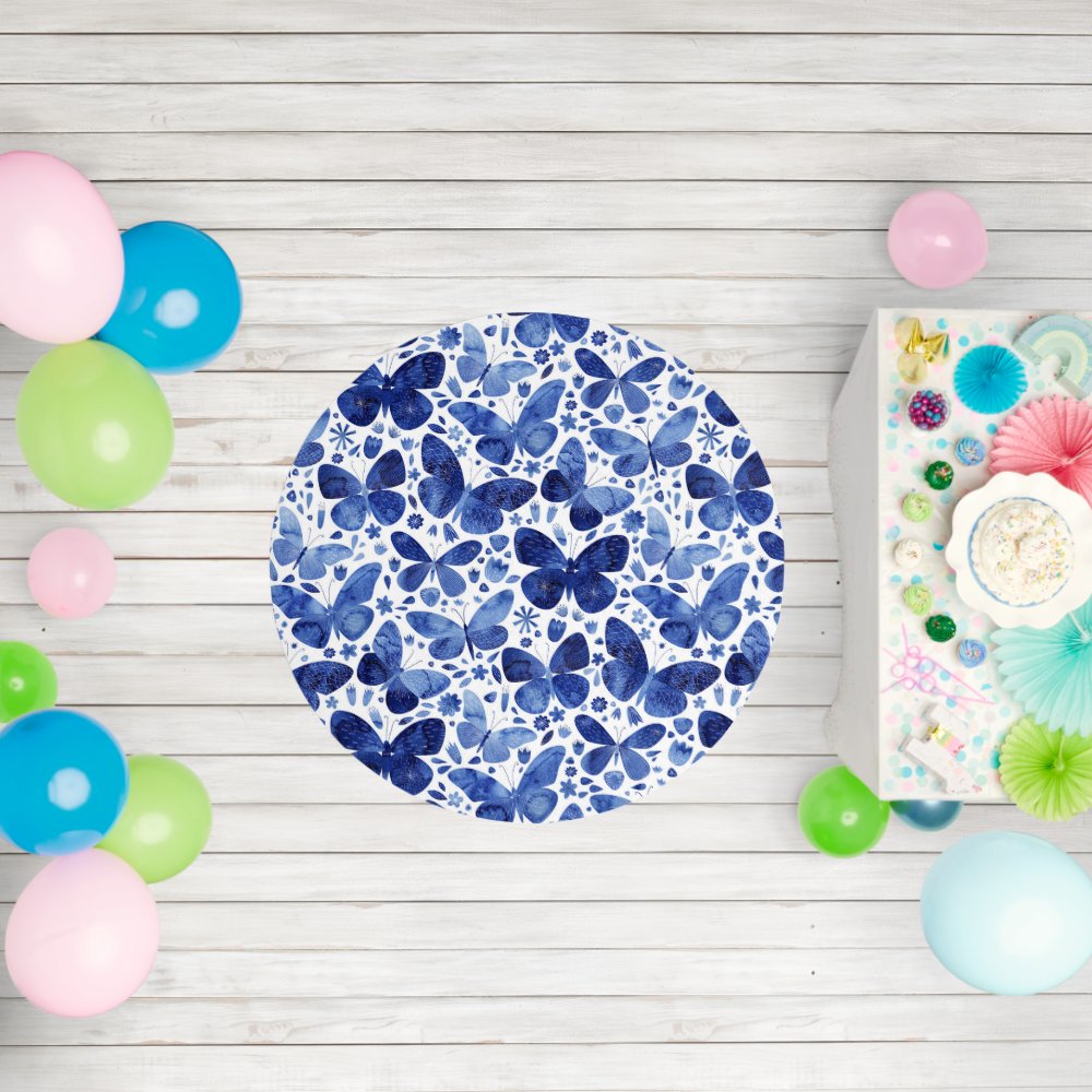 Blue Watercolor Butterfly Rug