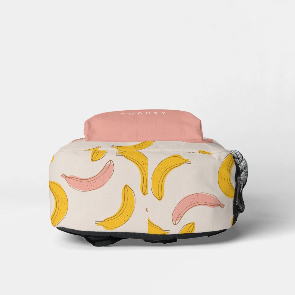 Cute Pink & Yellow Banana Pattern Printed Backpack