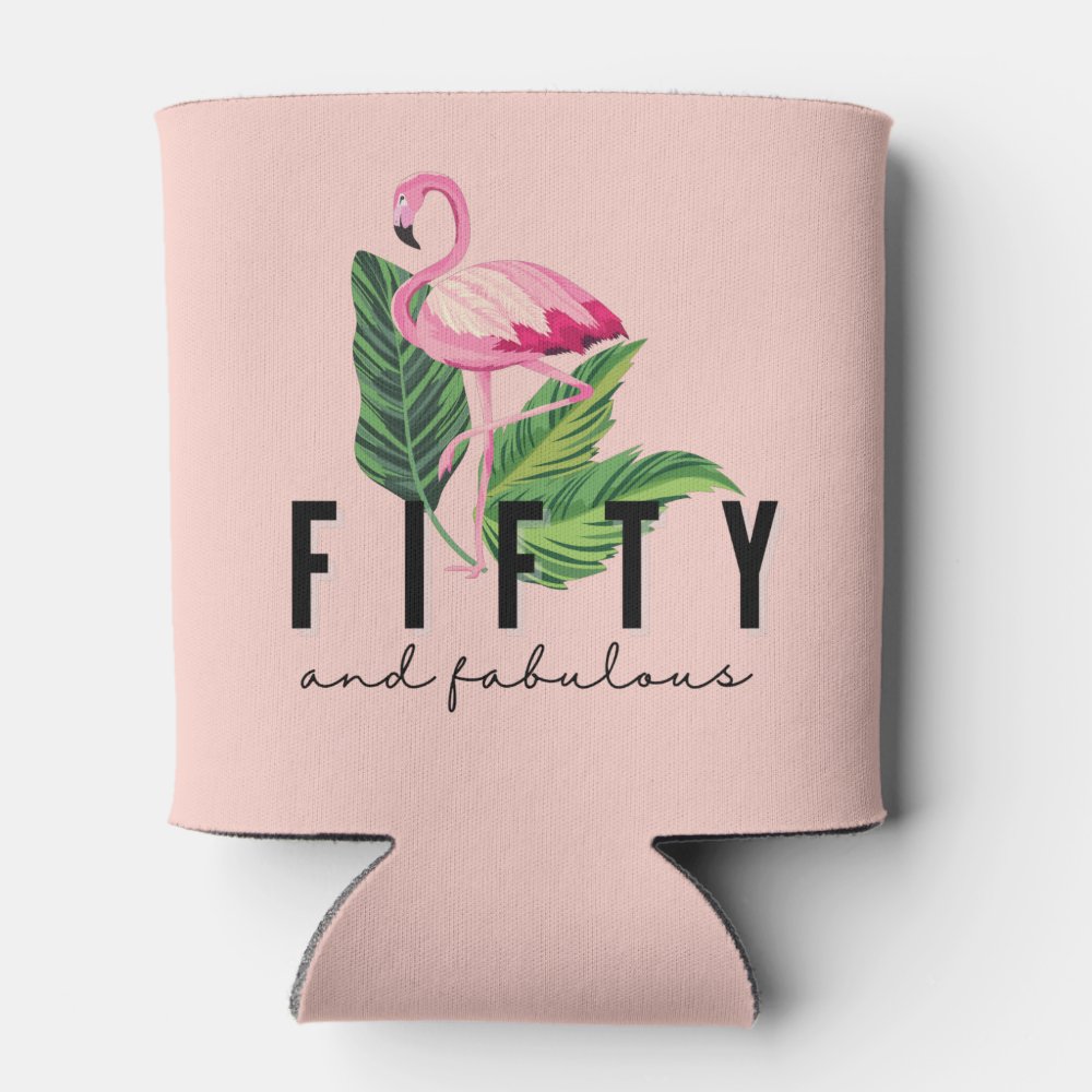 Fifty Fabulous Pink Flamingo 50th Birthday Can Cooler