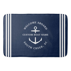 Modern Custom Boat Name Welcome Aboard Nautical Bath Mat