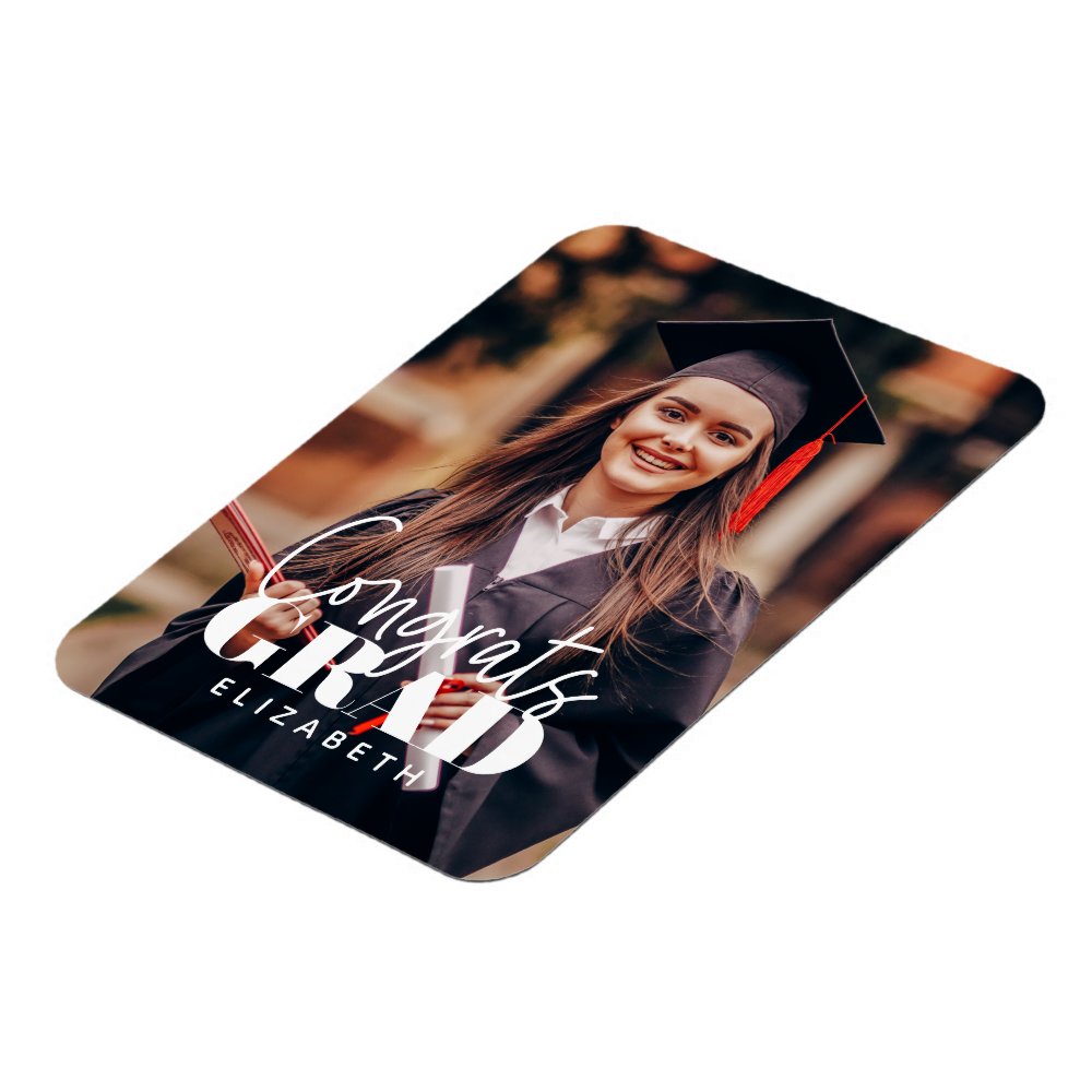 Congrats Grad Modern Simple Script Custom Photo Magnet
