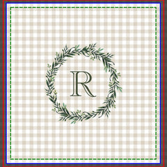 Farmhouse Beige Buffalo Plaid Wreath Monogram Shower Curtain