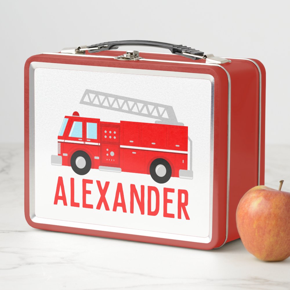 Fire Truck Kids Name Metal Lunch Box