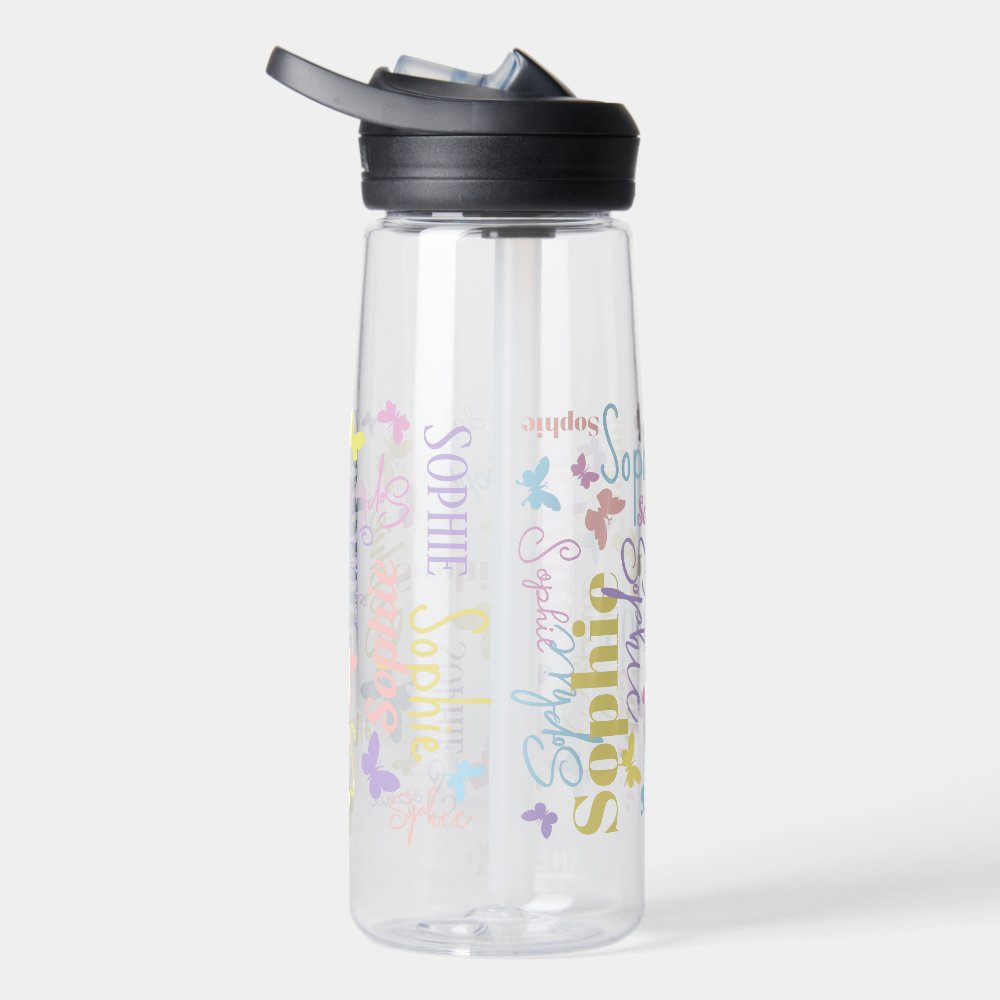 Muted rainbow butterflies custom name Sophie Water Bottle