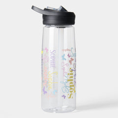 Muted rainbow butterflies custom name Sophie Water Bottle