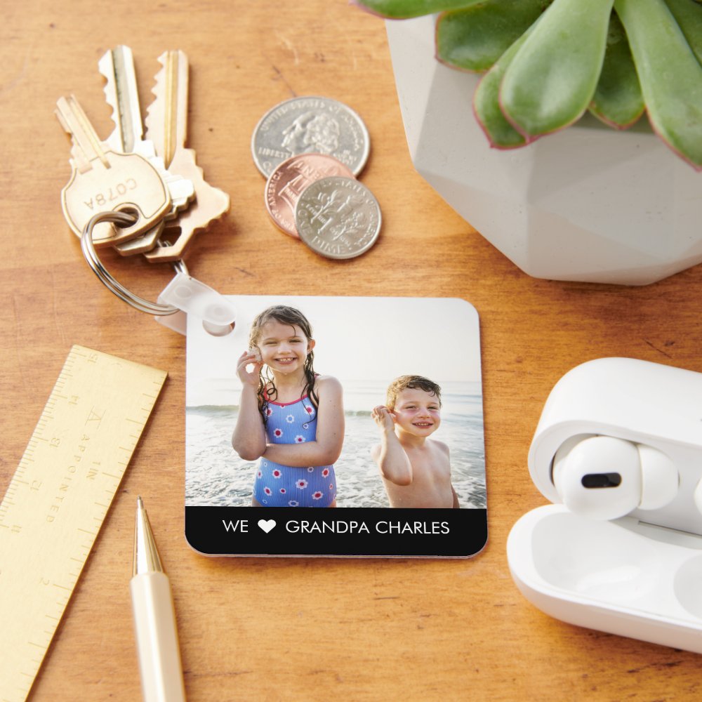 Simple Caption Personalized Photo Keychain