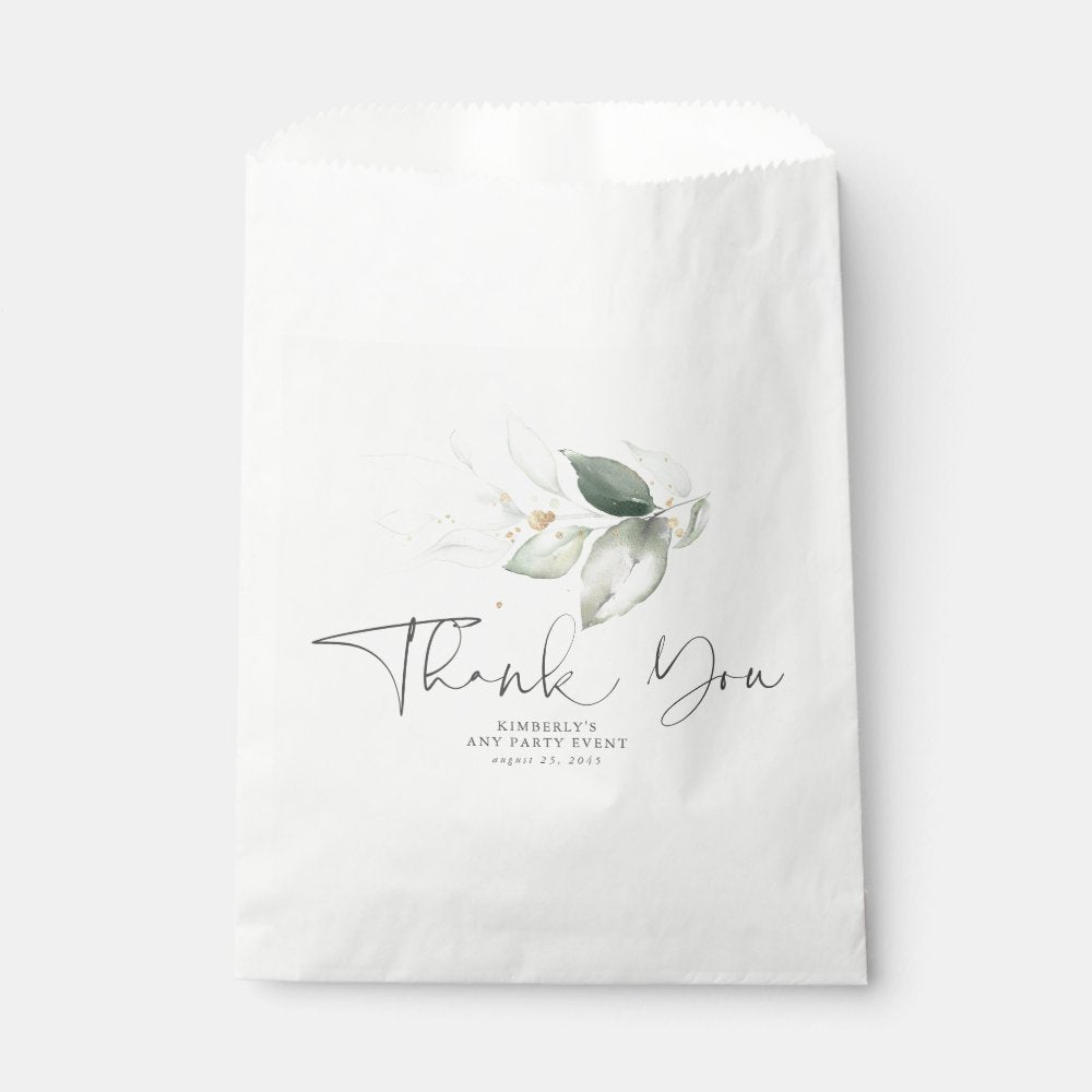 Greenery Gold Leaves Elegant Thank You Favor Bag