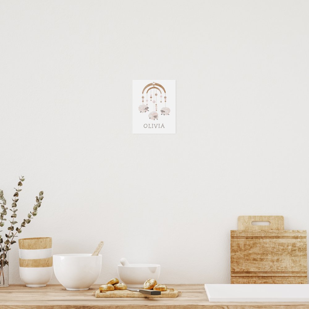 Boho Sheep Mobile | Soft Neutral Nursery Art Poster