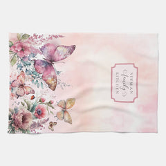 Modern Blush Pink Butterfly Wild Flower Family Kitchen Towel