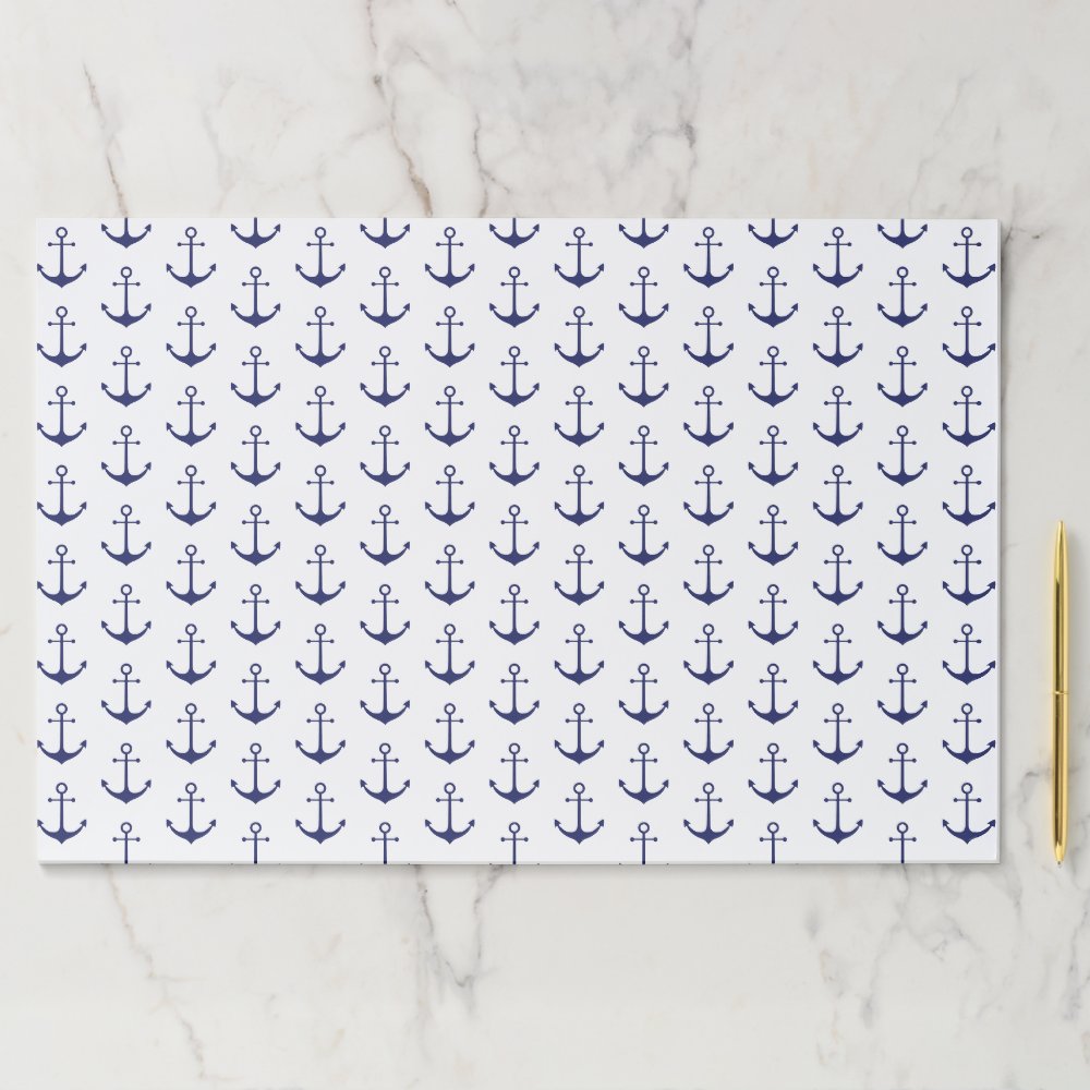 Nautical anchor navy blue & white paper placemats