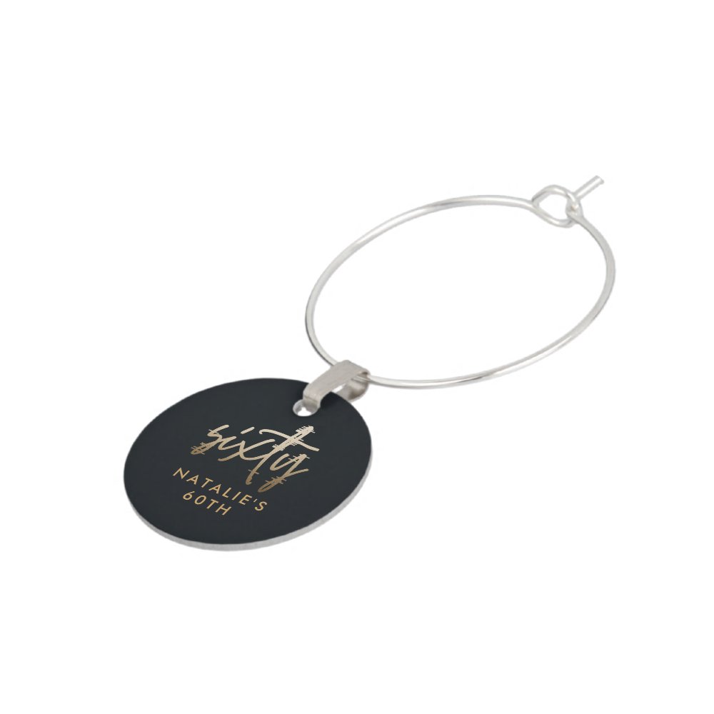 Modern 60th birthday simple stylish elegant script wine charm