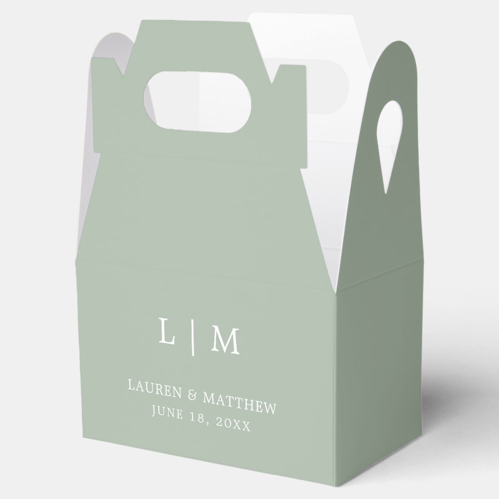Simple Sage Green Monogram Elegant Wedding Favor Boxes