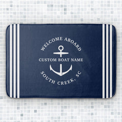 Modern Custom Boat Name Welcome Aboard Nautical Bath Mat