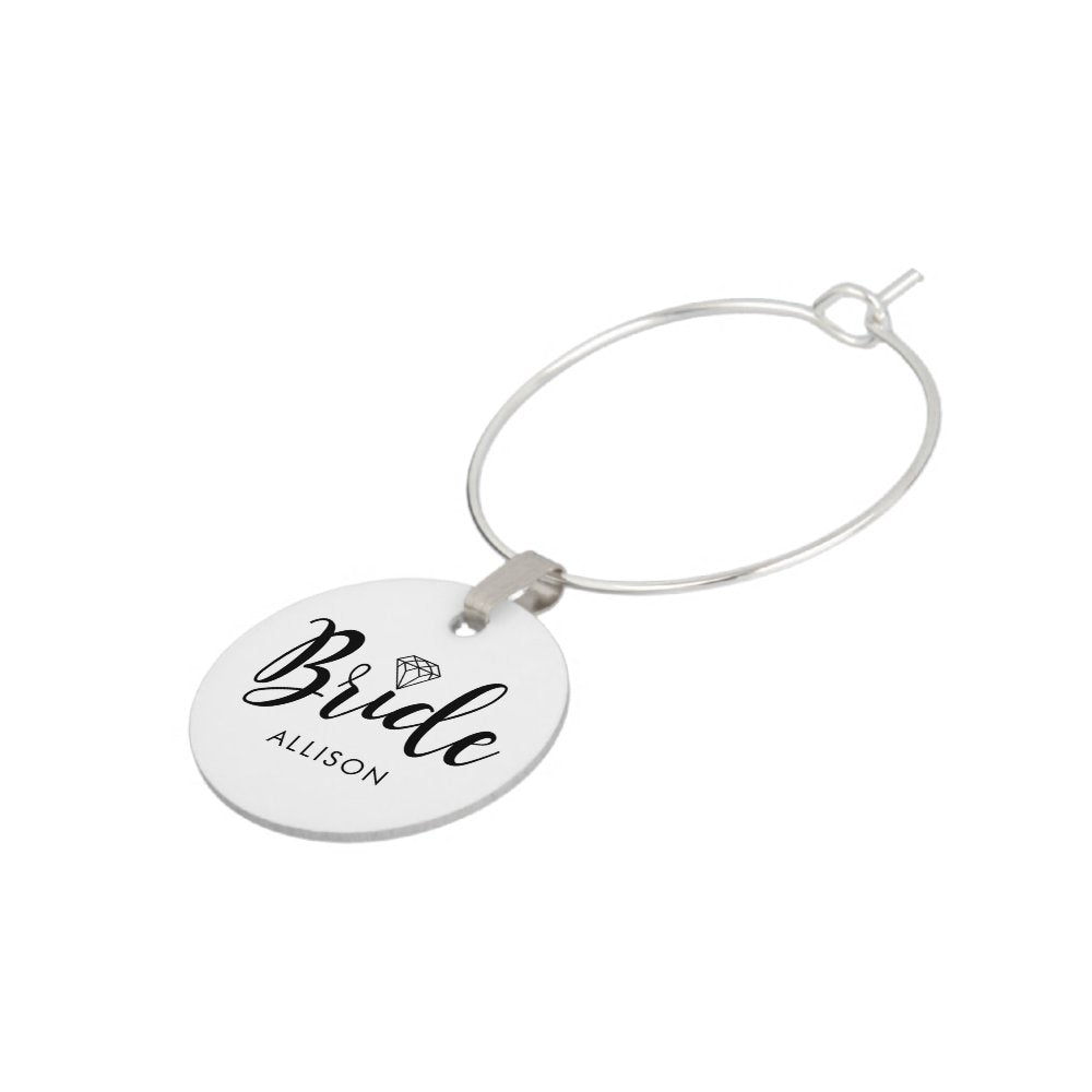 Stylish Script "Bride" Personalized Wine Charm