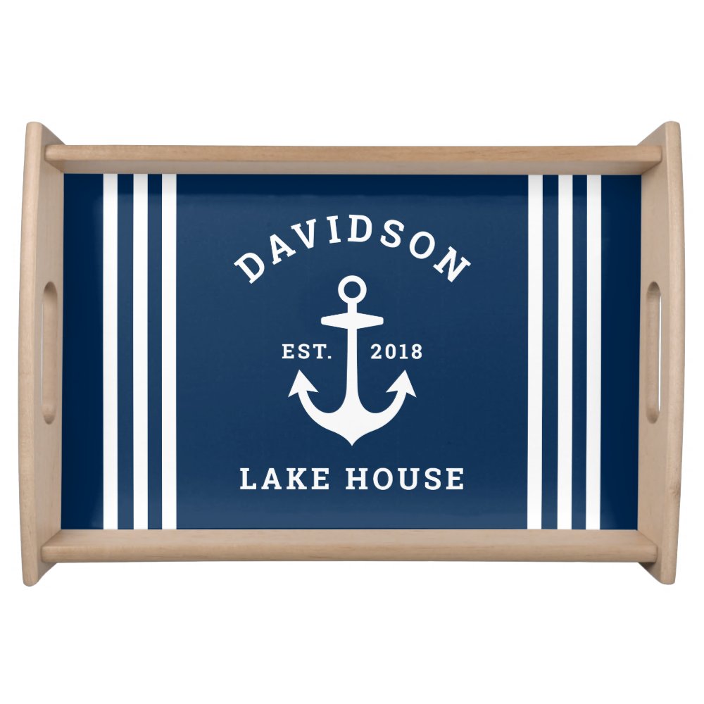 Nautical Navy Blue Custom Family Lake House Serving Tray