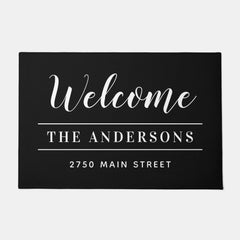 Welcome Black Family Name and Address Doormat