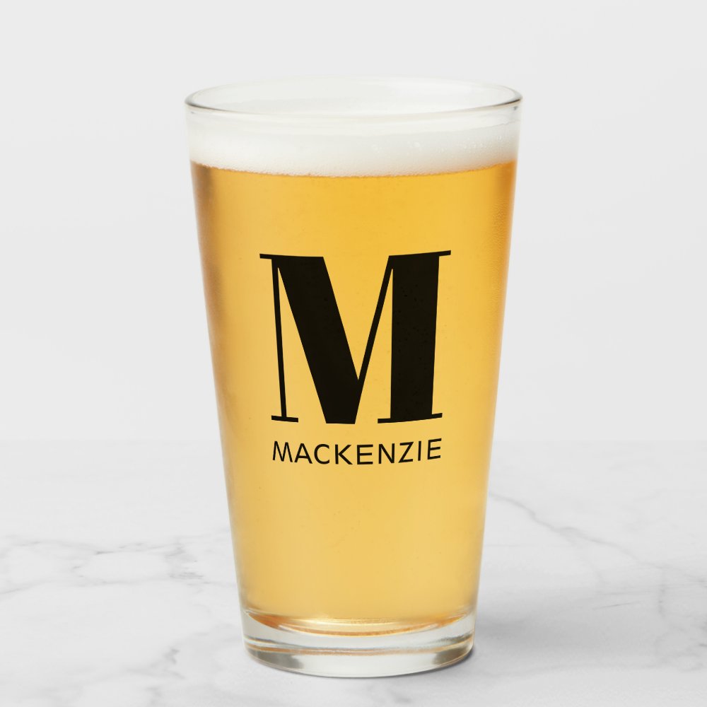 Monogram Name Simple Beer Glass