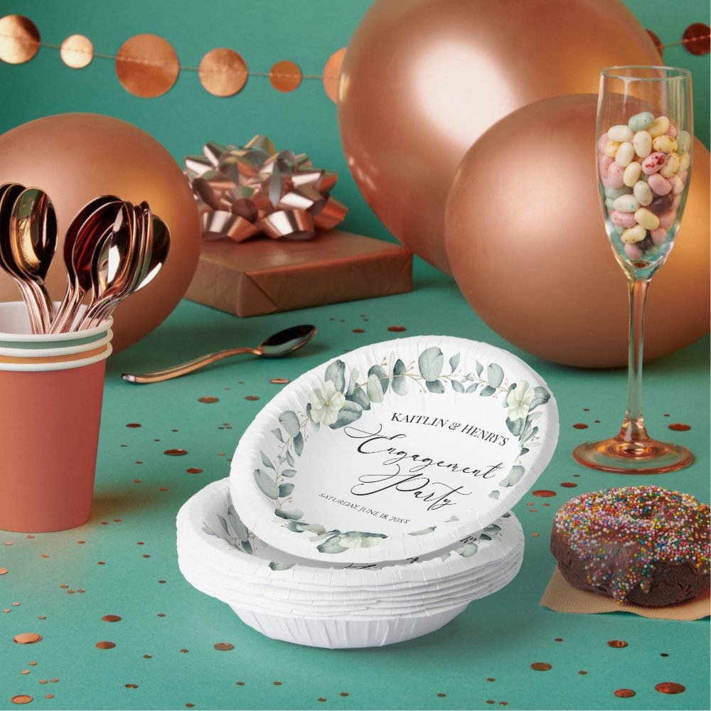 Green Eucalyptus Leaves Botanical Engagement Party Paper Bowls