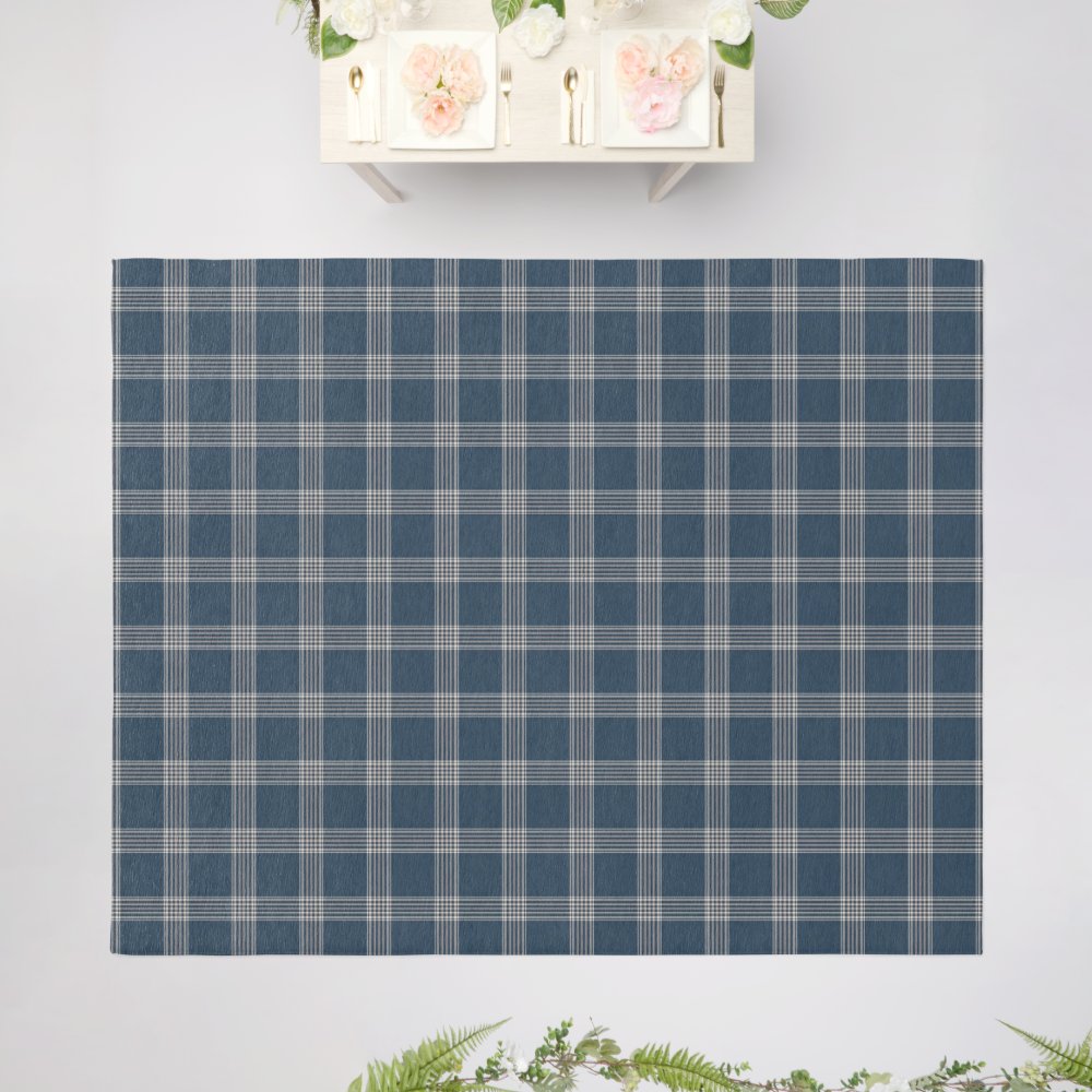 Modern Farmhouse Rug, Blue And White Plaid Area Rug