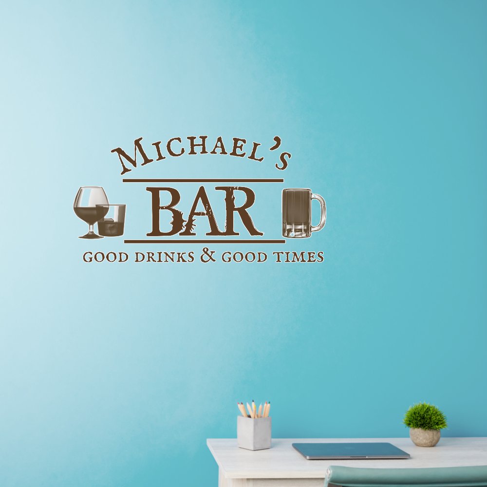 Custom Bar Personalized Gift Rustic Good Drinks  Wall Decal