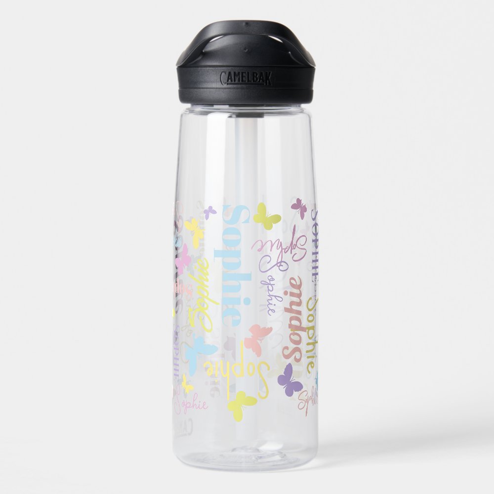 Muted rainbow butterflies custom name Sophie Water Bottle