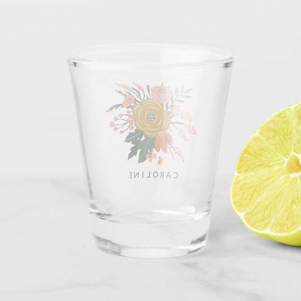 Simple Minimalist Botanical Flower Personalized    Shot Glass