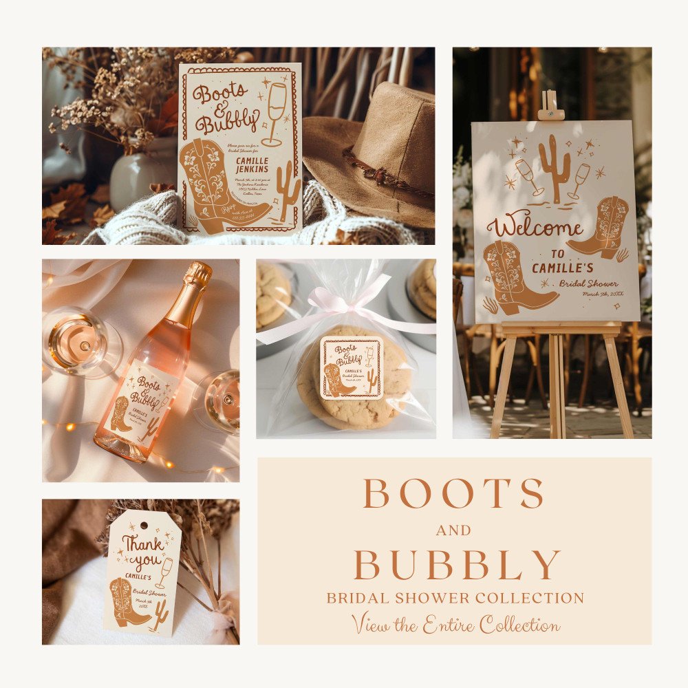 Western Boots and Bubbly Bridal Shower Table Card