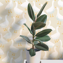 Whimsical Goose Pattern Soft Neutral Style Wallpaper