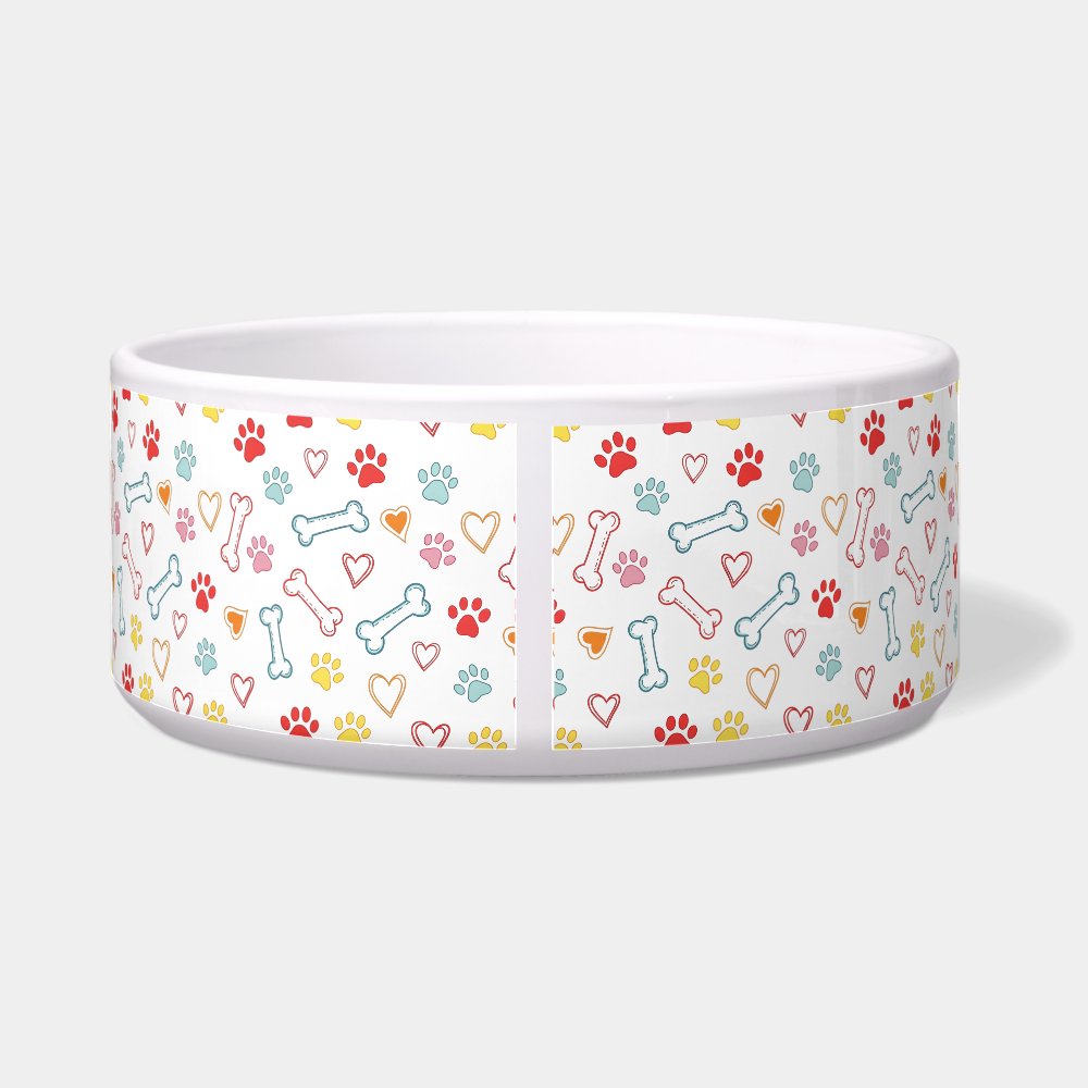 Paws & Hearts Pattern Custom Name Pet  Bowl