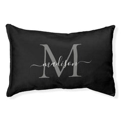 Elegant Monogram Black Gray Feminine Girly Script  Pet Bed