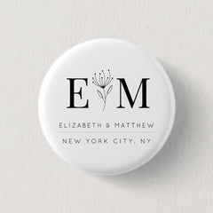 Wedding Elegant Chic Modern Monogram Foliage Button