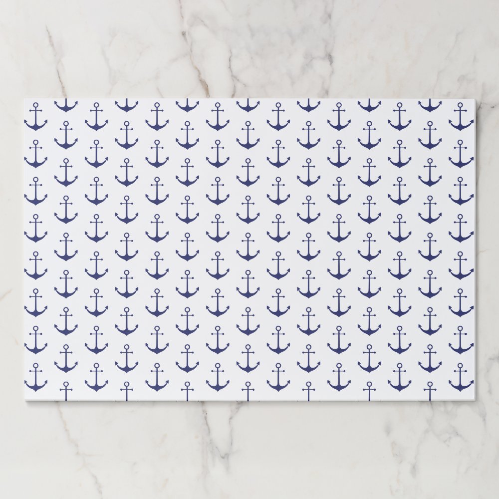 Nautical anchor navy blue & white paper placemats