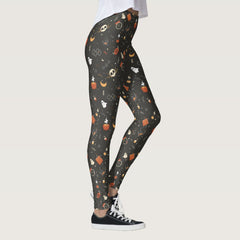 Cute Spooky Whimsical Halloween Pattern Background Leggings