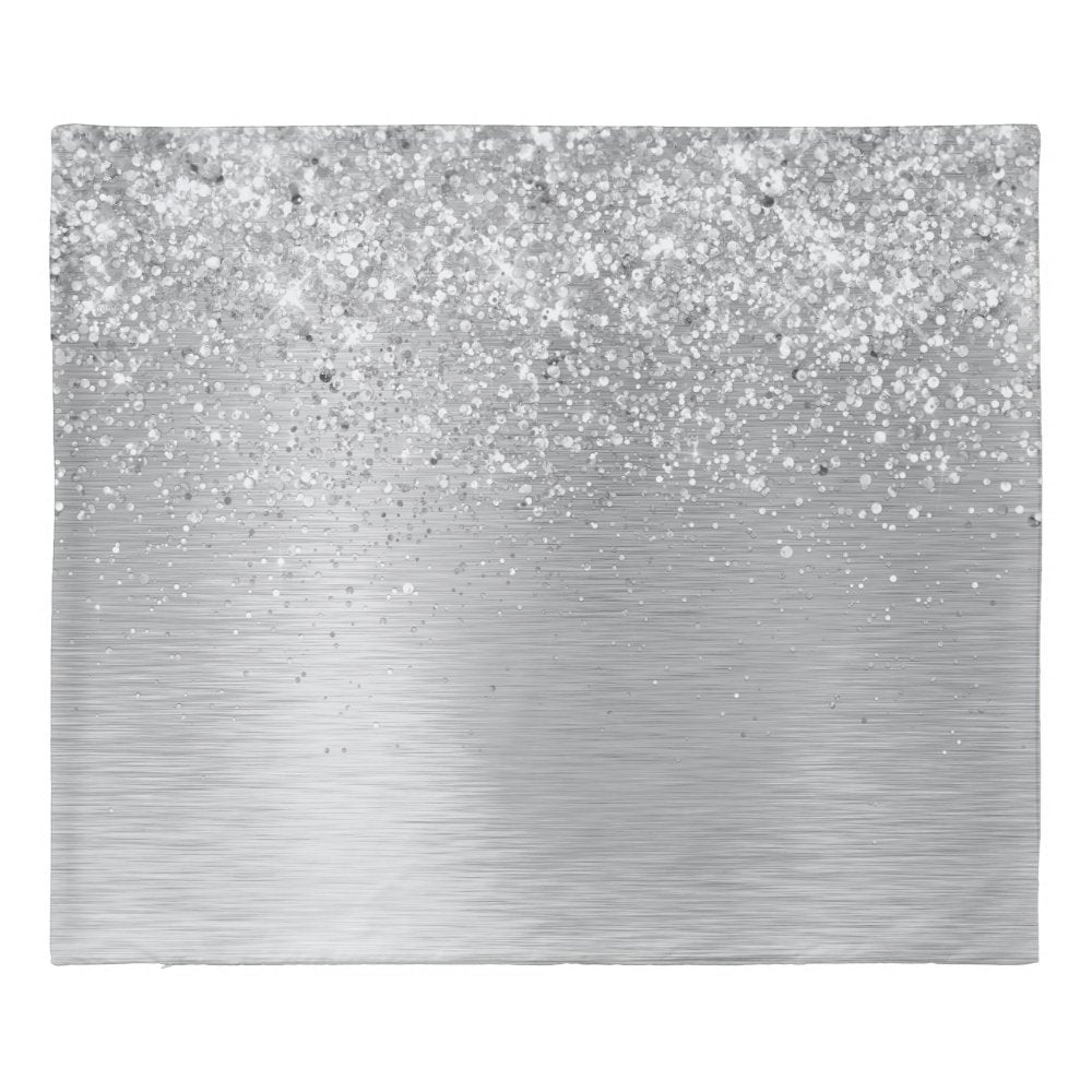 Silver Brushed Metal Glitter Monogram Name Duvet Cover