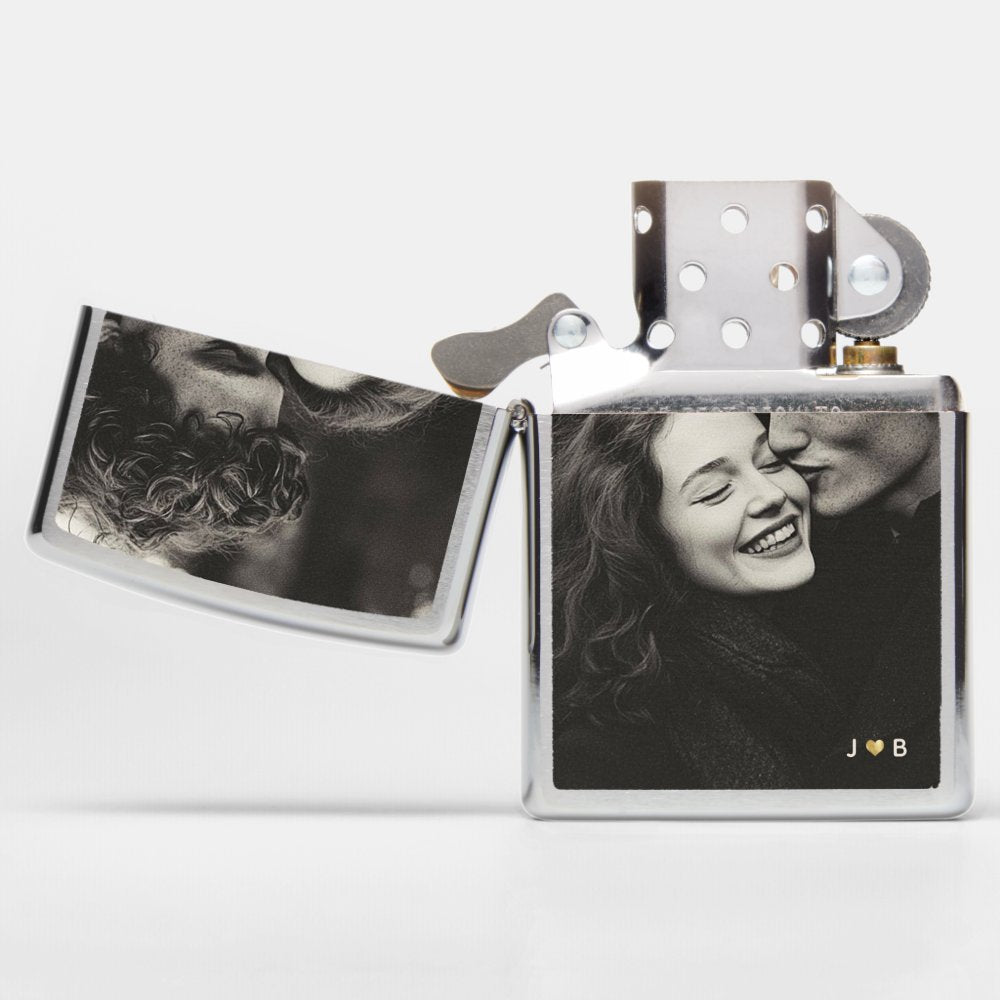 Custom Photo Modern Keepsake Monogram Gold Heart Zippo Lighter