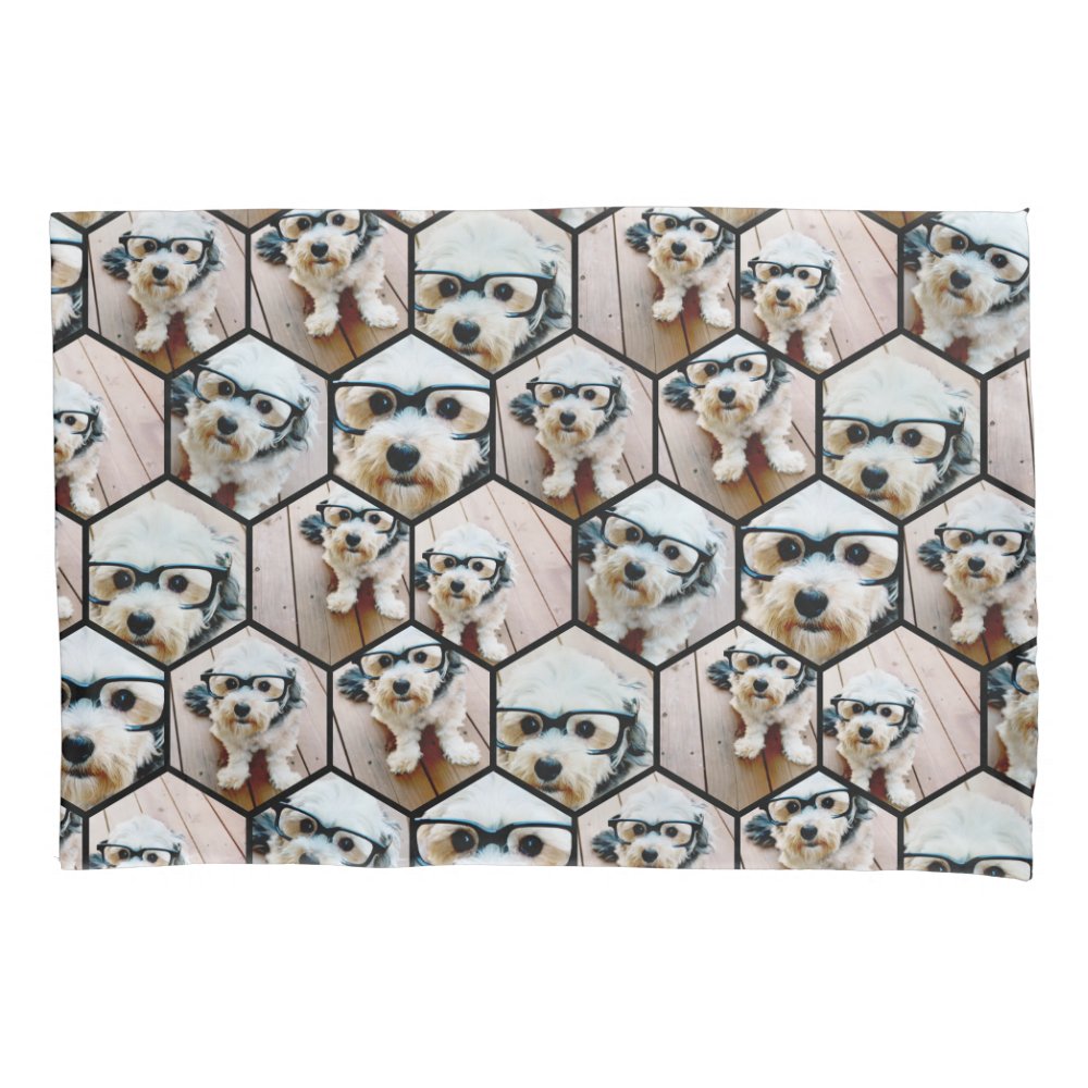 7 Photo Collage - funky hexagon pattern black Pillow Case