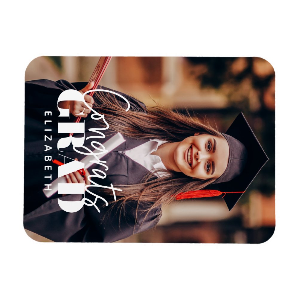 Congrats Grad Modern Simple Script Custom Photo Magnet
