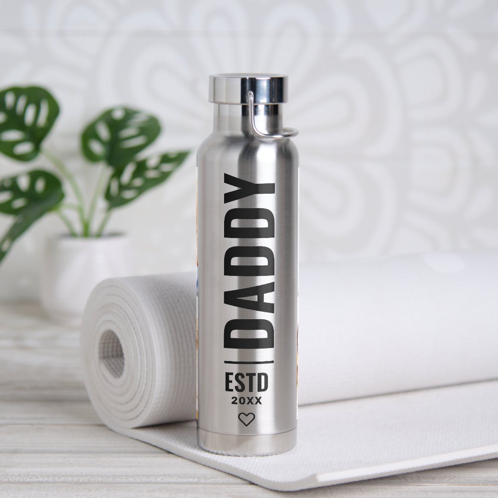 Silver Black Photo Daddy Collage Wrap Water Bottle