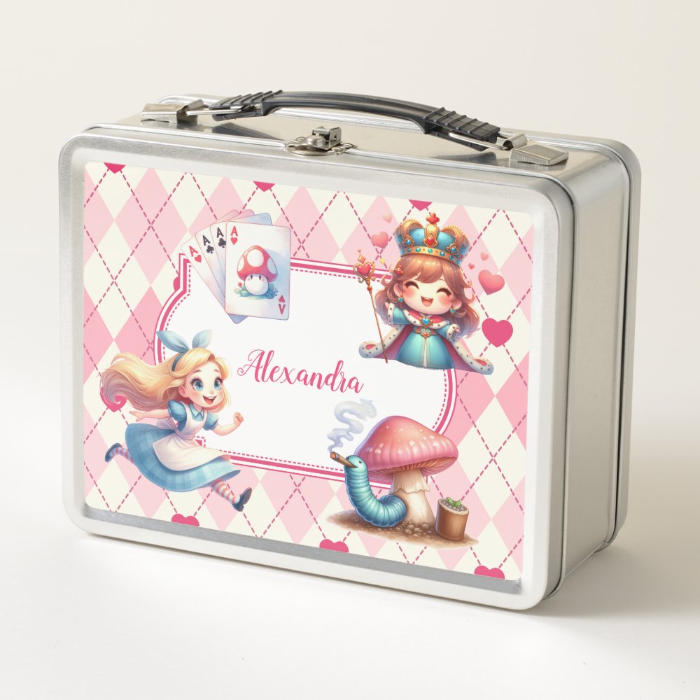 Cute Personalized Alice in Wonderland Metal Lunch Box