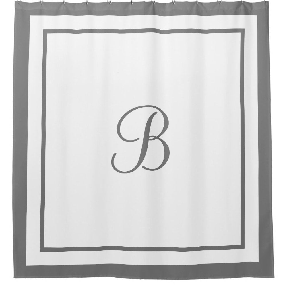 Elegant Dark Gray Border Script Monogram Shower Curtain