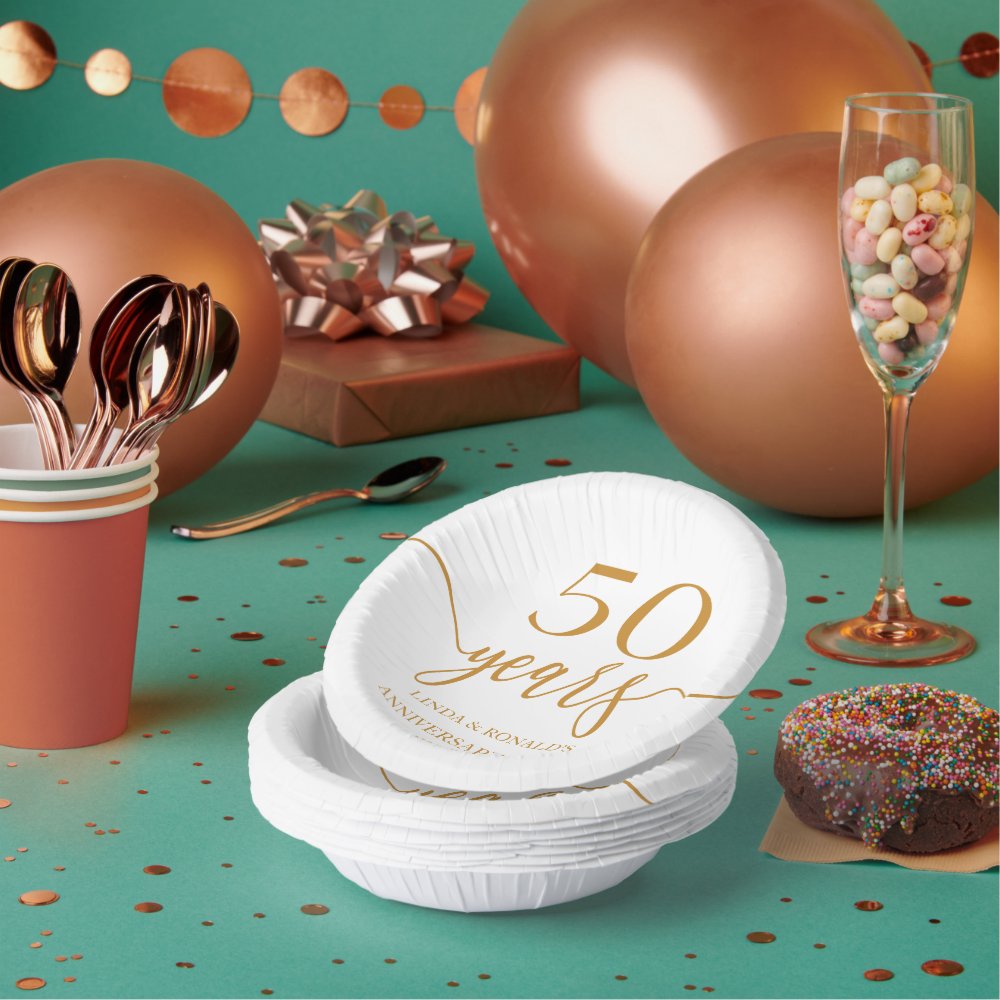 Elegant Champagne 50th Wedding Anniversary Paper Bowls