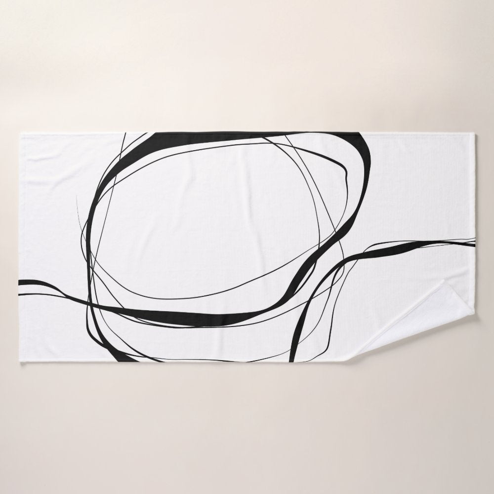 Black lines on white bath towel set