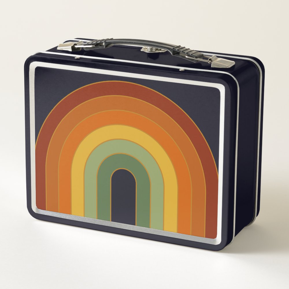 Muted Retro Seventies Rainbow Black Metal Lunch Box
