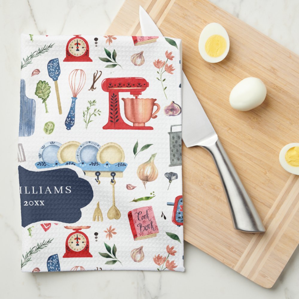 Rustic Hand Painted Country Kitchen Monogram Tea Towel
