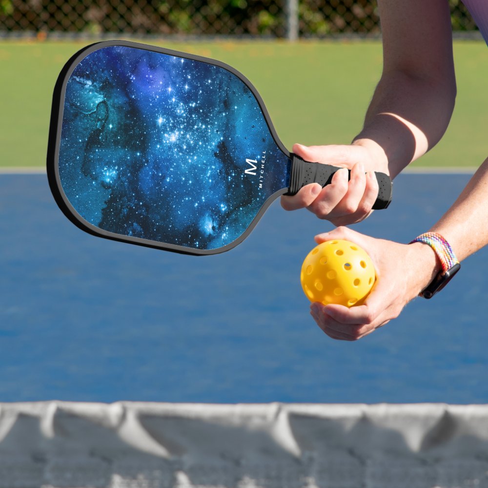 Cool Nebula Galaxy Monogram Name Pickleball Paddle