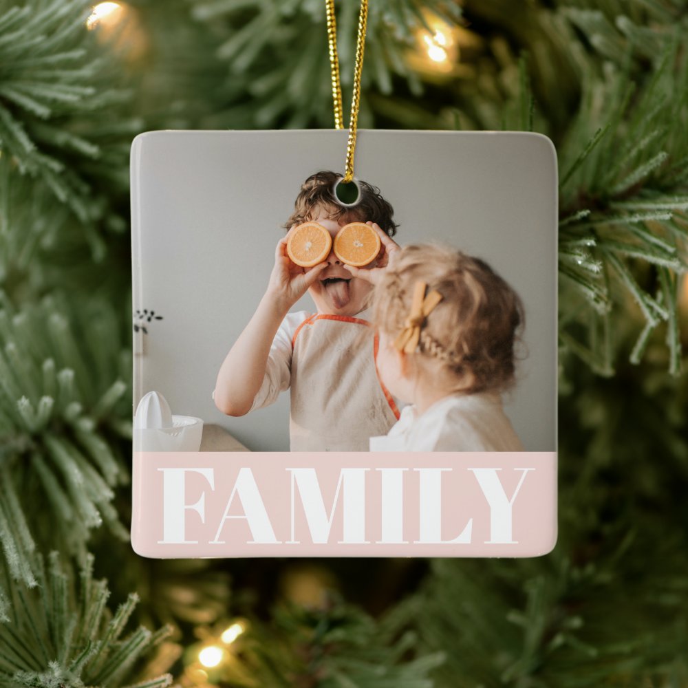 Modern Pastel Pink Family Photo Gift Ceramic Ornament