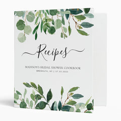 Modern Eucalyptus Botanical Bridal Shower Recipe 3 Ring Binder